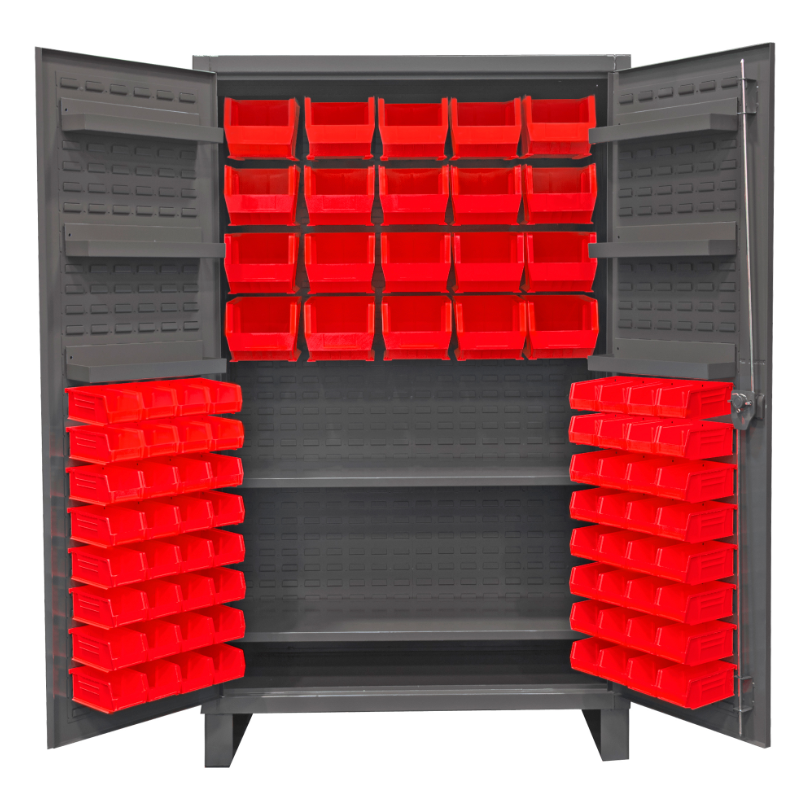 Durham HDC48-84-2S6D1795 Cabinet, 12 Gauge, 2 Shelves, 6 Door Shelves, 84 Red Bins, 48 X 24 X 78