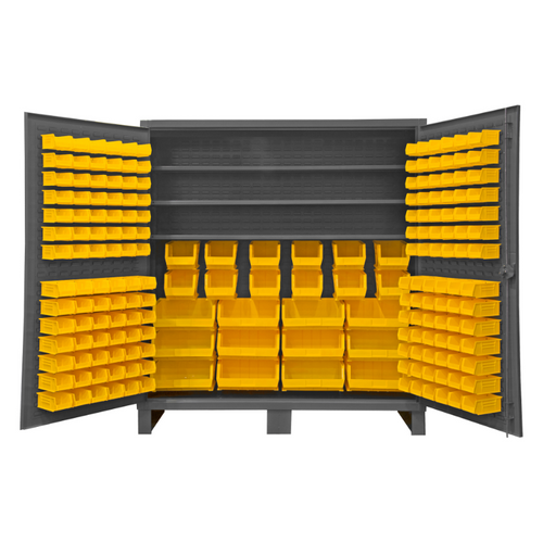 Durham HDC72-192-3S95 Cabinet, 12 Gauge, 3 Shelves, 192 Yellow Bins, 72 X 24 X 78