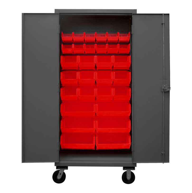 Durham HDCM36-30-1795 Mobile Cabinet, 12 Gauge, 30 Red Bins, 36 X 24 X 81