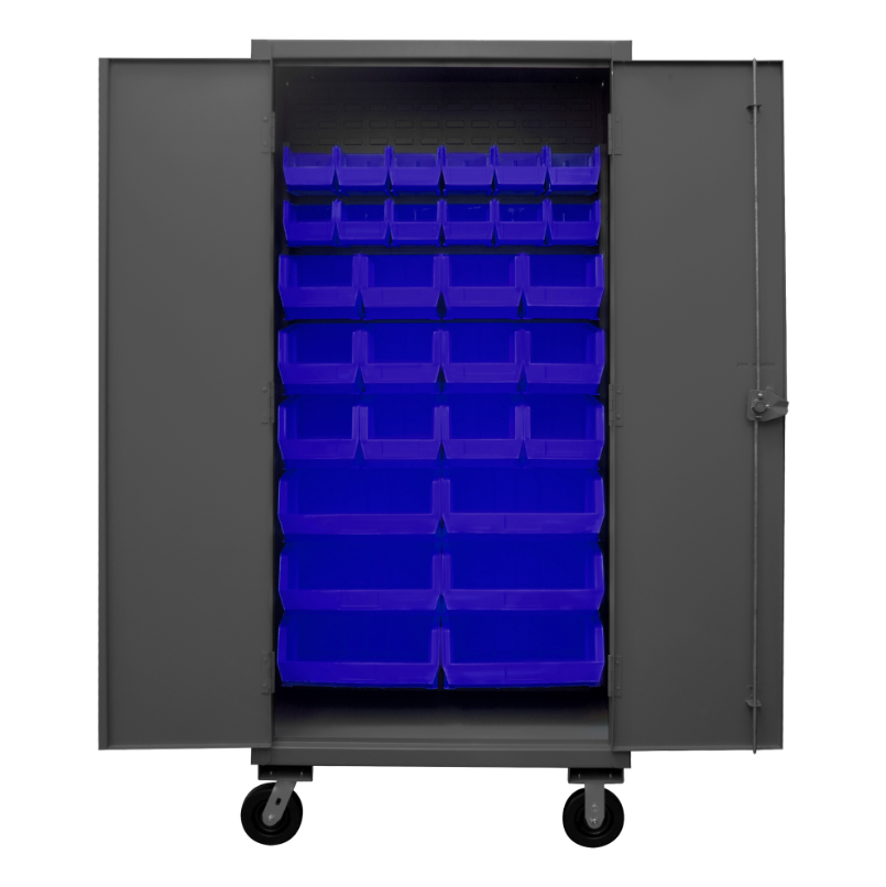 Durham HDCM36-30-5295 Mobile Cabinet, 12 Gauge, 30 Blue Bins, 36 X 24 X 81