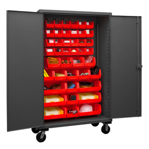 Durham HDCM48-42-1795 Mobile Cabinet, 12 Gauge, 42 Red Bins, 48 X 24 X 81