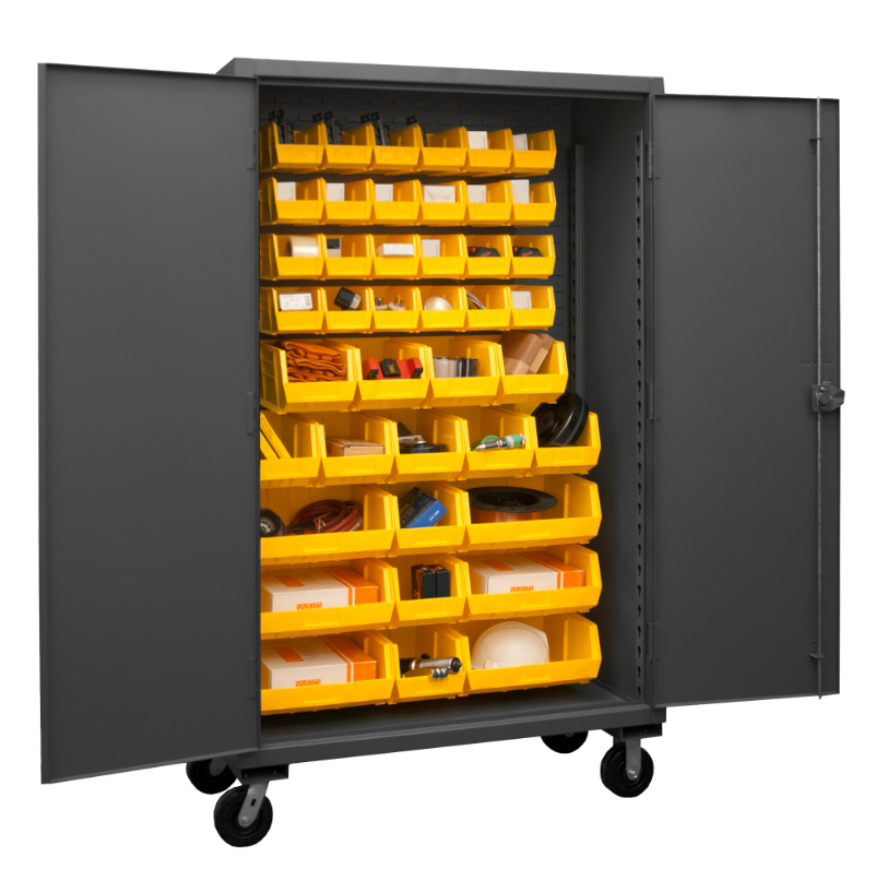 Durham HDCM48-42-95 Mobile Cabinet, 12 Gauge, 42 Yellow Bins, 48 X 24 X 81