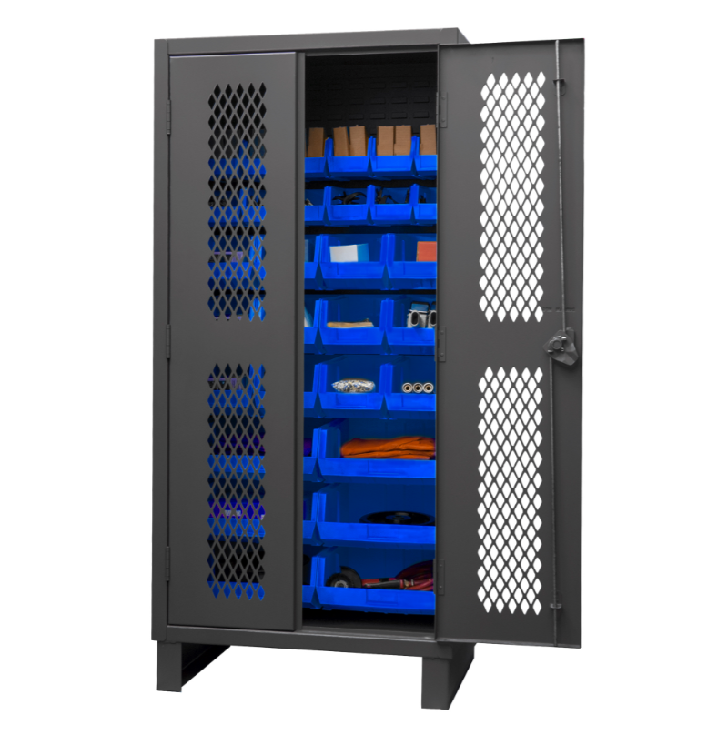 Durham HDCV36-30B-5295 Ventilated Cabinet, 12 Gauge, 30 Blue Bins, 36 X 24 X 78