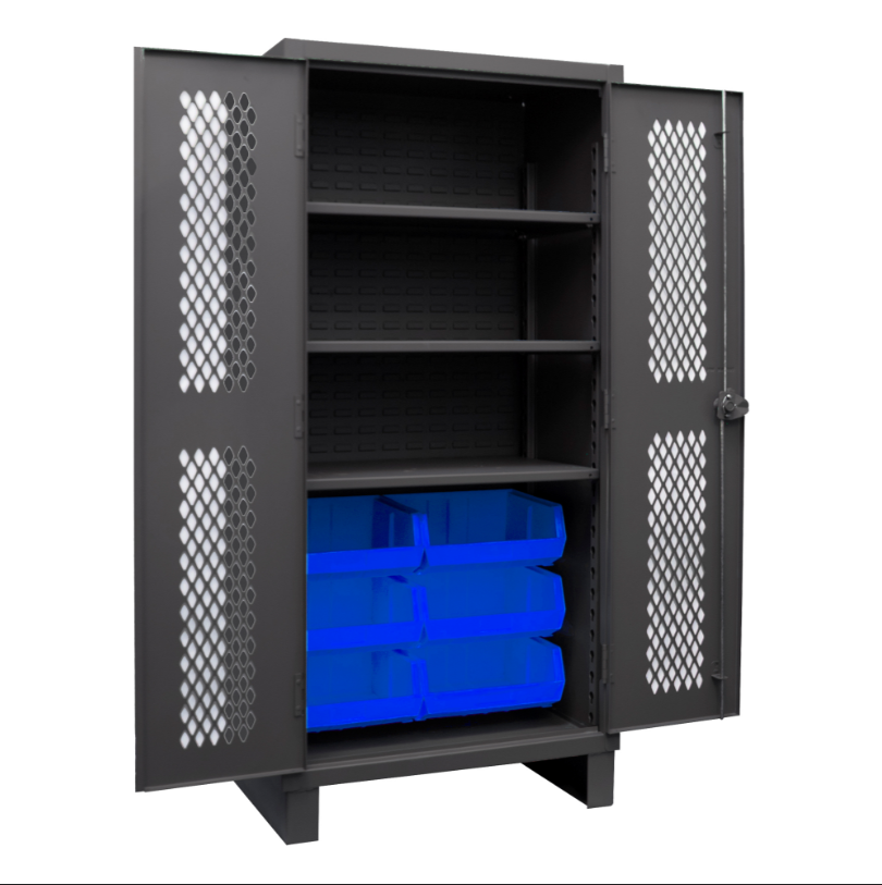 Durham HDCV36-6B-3S5295 Ventilated Cabinet, 12 Gauge, 3 Shelves, 6 Blue Bins, 36 X 24 X 78