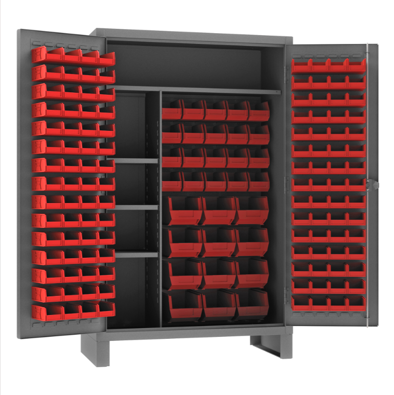 Durham HDJC244878-156-4S1795 Maintenance Cabinet, 12 Gauge, 4 Shelves, 156 Red Bins, 48 X 24 X 78