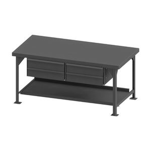 Durham HDWB3672RS6DR95 Heavy Duty Workbench, Steel Top, Louvered Panel, Riser, 72 X 36 X 50-7/8