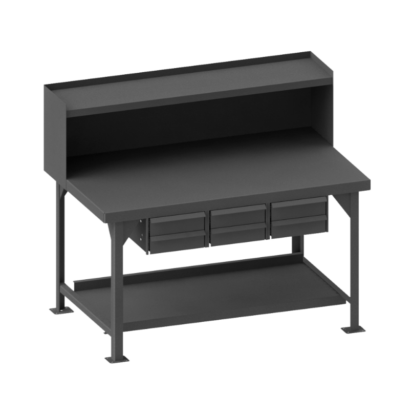 Durham HDWB3660RS6DR95 Heavy Duty Workbench, Steel Top With Riser, 6 Drawers, 60 X 36 X 50-7/8