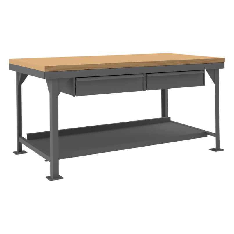 Durham HDWBMT36722DR95 Heavy Duty Workbench With Maple Top, 2 Drawers, 72 X 36