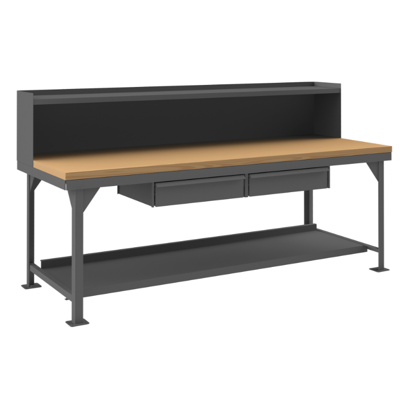 Durham HDWBMT3696RS2DR95 Heavy Duty Workbench, Maple Top, 2 Drawers, Louvered Panel, Riser, 96 X 36 X 51-1/16