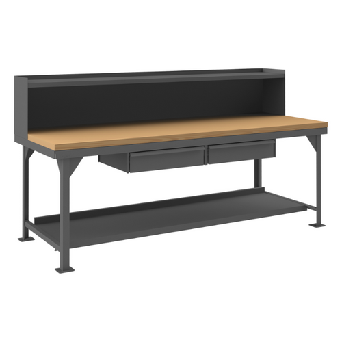 Durham HDWBMT3696RS2DR95 Heavy Duty Workbench, Maple Top, 2 Drawers, Louvered Panel, Riser, 96 X 36 X 51-1/16