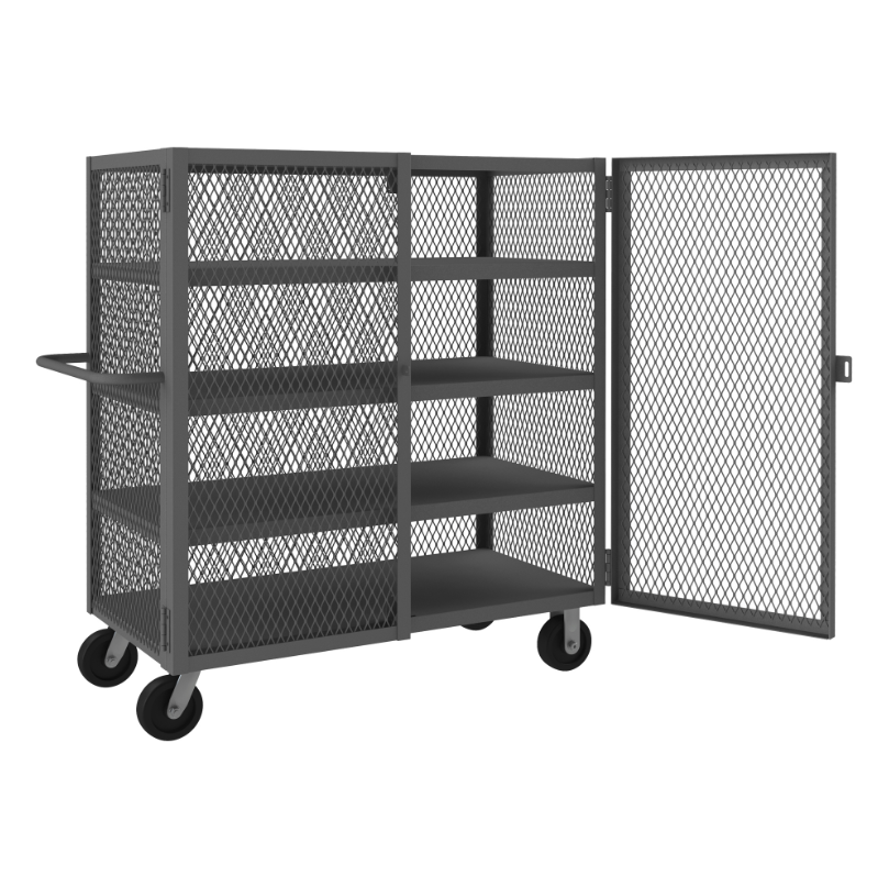 Durham HTL-2460-DD-4-95 Mesh Truck, 3 Fixed Shelves, 1 Base Shelf, 24 X 60, 2000 Lbs. Capacity