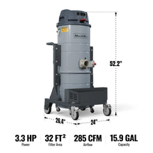 Load image into Gallery viewer, MechMaxx Industrial Wet/Dry Vacuum Cleaner with HEPA Filter Three Motor 3.3 HP 285 CFM 16 Gallon - 110V 1 Phase, IVA3M