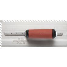 Load image into Gallery viewer, Marshalltown LF1411SD ¼” Carbon Steel LayFlat Notch Trowel- DuraSoft Handle (11X4.5”Blade) w/ Hanger (6/Pack)