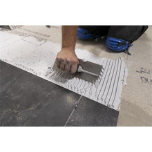 Load image into Gallery viewer, Marshalltown LF1416SD ¼” Carbon Steel LayFlat Notch Trowel- DuraSoft Handle (16X4” Blade) w/ Hanger (4/Pack)