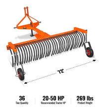 Load image into Gallery viewer, MechMaxx 72" Landscape Rake with Bolt-On Wheels &amp; 36 Tines 3 Point Hitch Tractor Attachment, LR72W