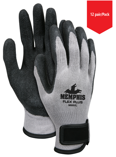 MCR Memphis 9688V FlexPlus 10 Gauge Cotton/Polyester Latex Palm, Adjustable Wrist -12Pr/Pk