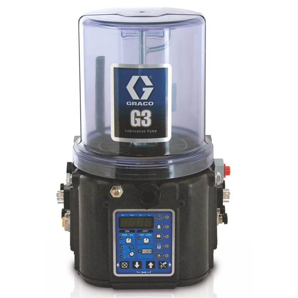 Graco G3™ Max Grease Lubrication Pump, 24 VDC, 4 Liter, Low Level with Controller, 5 Pin CPC, USB, Vent Valve, 1 Sensor