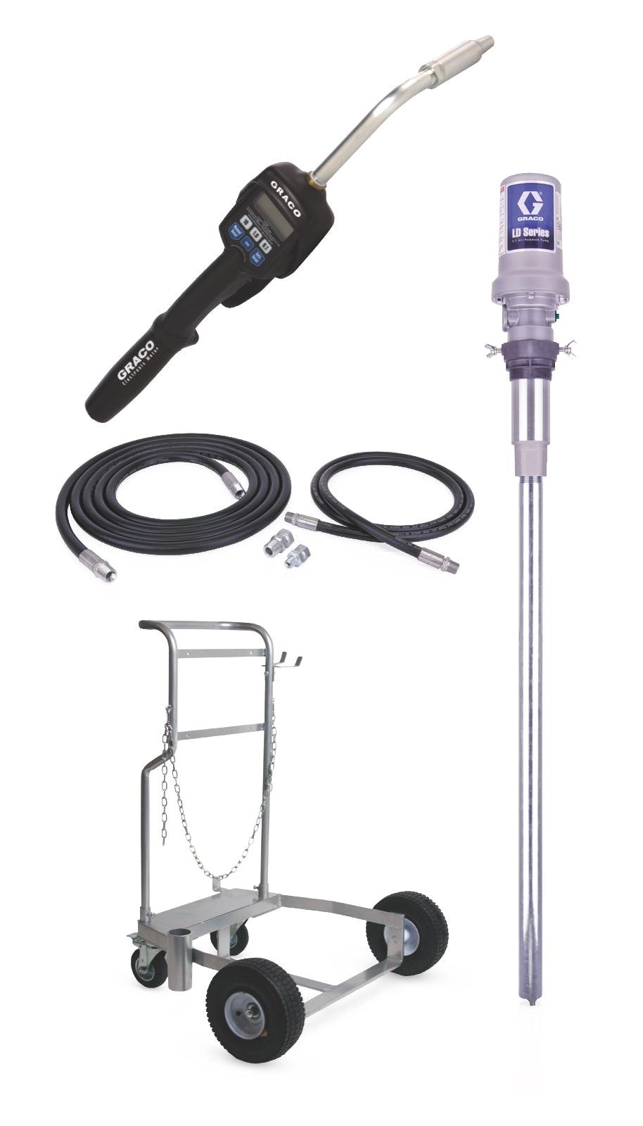 Graco LD Series 3:1 Mobile 55 Gallon (200 Liter) Oil Pump Package - Preset Meter, Rigid Extension, BSPT