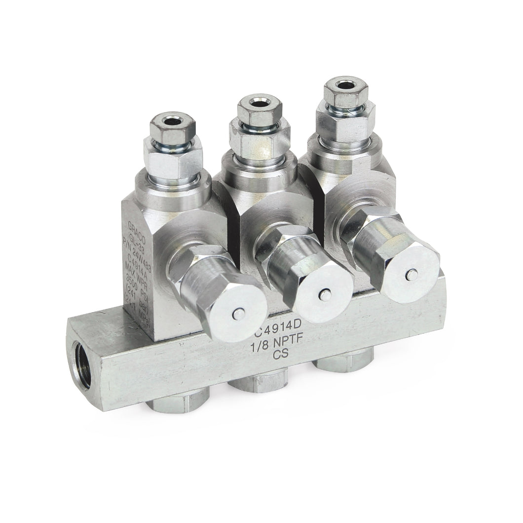 Graco GL-33™ Grease Injector, Carbon Steel, 3 Injector Manifold, 1/8 in. BSPP x 6 mm