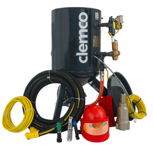 Load image into Gallery viewer, Clemco 23895 6-Cubic Classic Blast Machine System (2452-300-AA System w/ 1.25” piping, Blast Machine 01187, Apollo 600 LP DLX (for use with ambient air) Respirator w/ Constant Flow Connector (CFC), 50’ Respirator Hose &amp; Accessory Package)