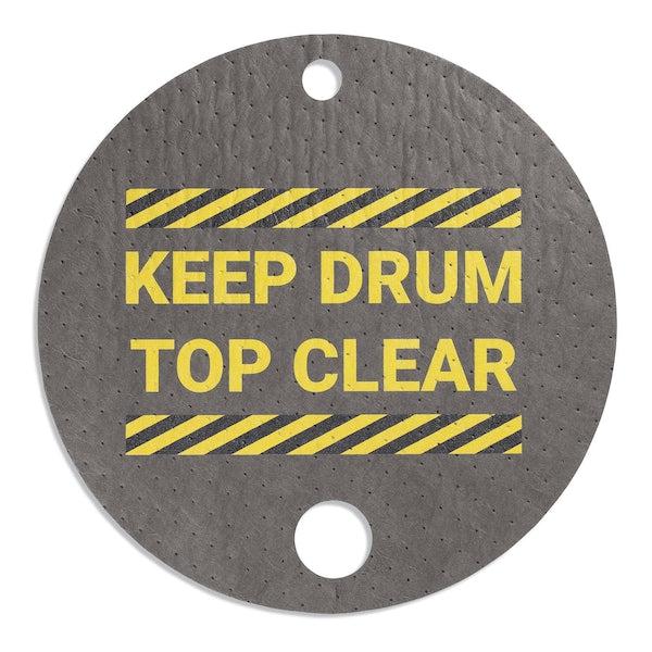 Absorbent Barrel Top Safety Message Mat w Poly Backing Keep Drum Top Clear, 25PK