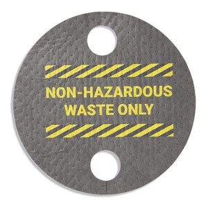 Absorbent Barrel Top Safety Message Mat w Poly Backing Non-Hazardous Waste, 25PK
