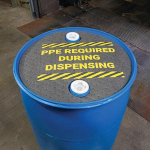 Absorbent Barrel Top Safety Message Mat w Poly Backing, 25PK