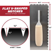 Load image into Gallery viewer, Marshalltown NT960 11"x4-1/2" NOTCHED TROWEL - 3/16x1/4x1/2 FLAT V (6/Pack)