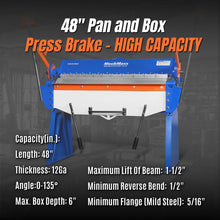 Load image into Gallery viewer, MechMaxx 48” Manual Pan and Box Brake - Heavy Duty, Durable Construction, 12 Gauge Mild Steel, 135° Bending Angle, Individual Bending Fingers" PB4812