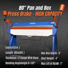 Load image into Gallery viewer, MechMaxx 80-inch Manual Sheet Metal Brake - 12 Gauge Bending Capacity, Adjustable Fingers, 6 Ft. Heavy-Duty Steel Construction for Precision Bending PB8012