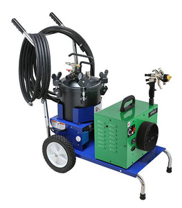 Apollo POWER‐5 VS 110V 5-Stage Turbo Paint System+7700QT Gun 3/8" x 30' Air Flex Hose & 2.5 gal. Pressure Pot w/ HVLP Turbine Cart