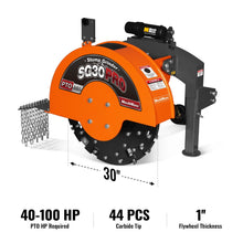 Load image into Gallery viewer, MechMaxx 3-Point PTO Stump Grinder, 30 in Flywheel, 40-100HP, with 44 Carbide Teeth (PTO Shaft Included with Slip Clutch), SG30PRO