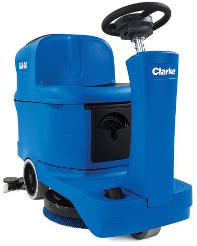 Clarke 56384074 RA40™ 20D Rider Floor Scrubber Two 140 AH maint-free batteries, onboard charger, pad holders