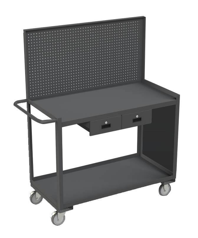 Durham RSC-2448-2-PB-2DR-95 Stock Cart, 2 Shelves, 2 Drawers, Pegboard, 24-1/4 X 54-1/4 X 64-1/8