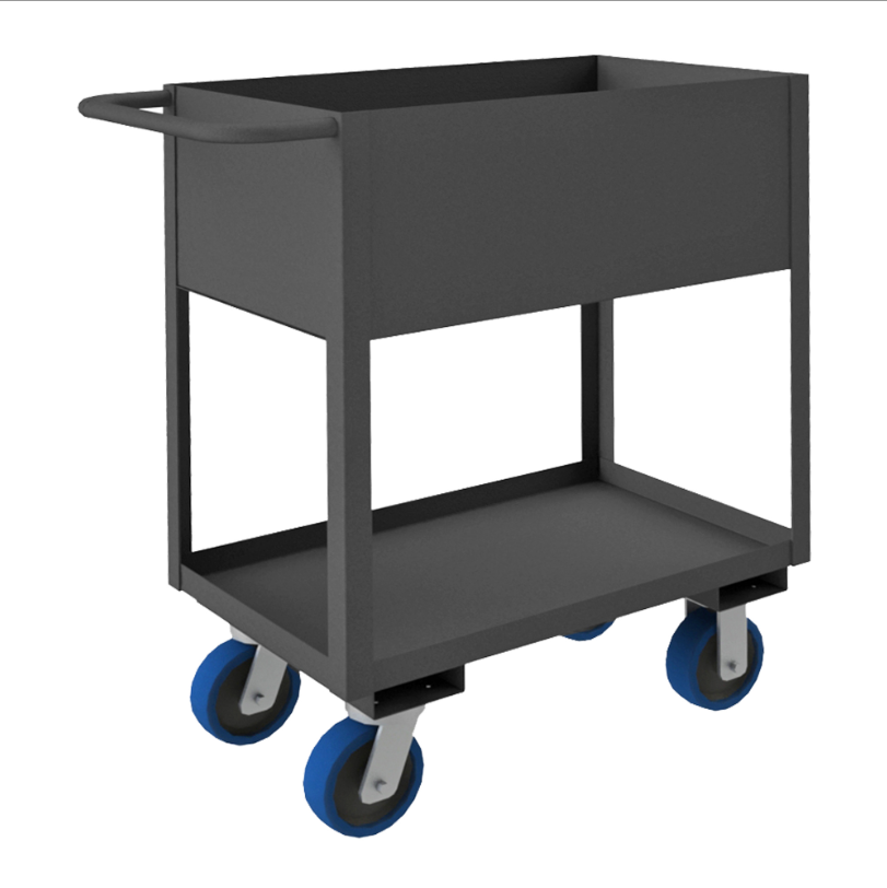 Durham RSC12-1830-2-3.6K-6PU-95 Stock Cart, 2 Shelves With High Lips, 18-1/4 X 36-1/4 X 39