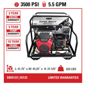 Super Brute SB65127 3500 PSI at 5.5 GPM CRX® 680 with COMET Pump Industrial Triplex Hot Water Professional Gas Pressure Washer (49-State)