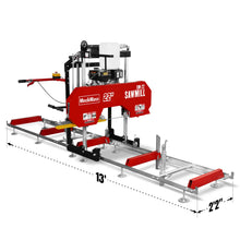 Load image into Gallery viewer, MechMaxx 22" Portable Sawmill, 274cc 8.1HP Gasoline Engine, 18" Board Width, 13' Track Length, SM-22