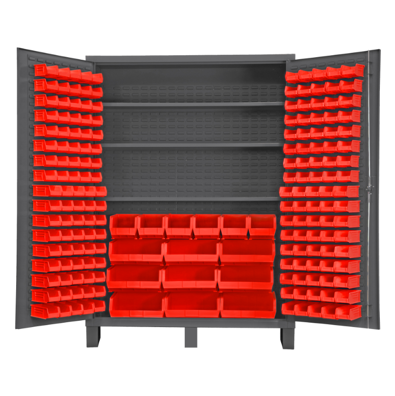 Durham SSC-185-3S-1795 Cabinet, 14 Gauge, 3 Shelves, 185 Red Bins, 60 X 24 X 84