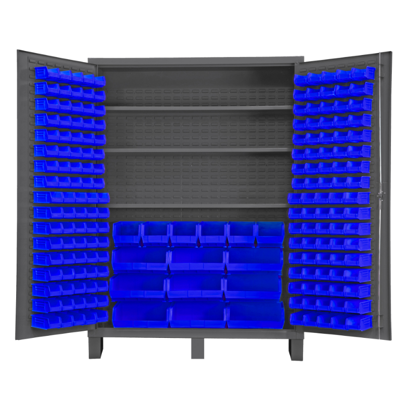 Durham SSC-185-3S-5295 Cabinet, 14 Gauge, 3 Shelves, 185 Blue Bins, 60 X 24 X 84