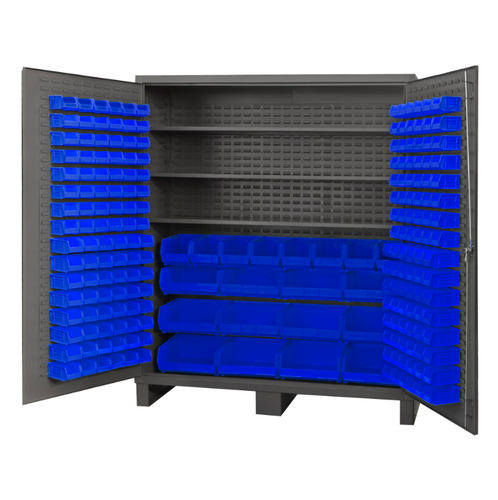 Durham SSC-722484-BDLP-2123S5295 Cabinet, 14 Gauge, 3 Shelves, 212 Blue Bins, 72 X 24 X 84