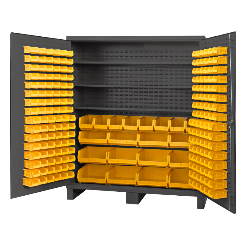 Durham SSC-722484-BDLP-212-3S-95 Cabinet, 14 Gauge, 3 Shelves, 212 Yellow Bins, 72 X 24 X 84