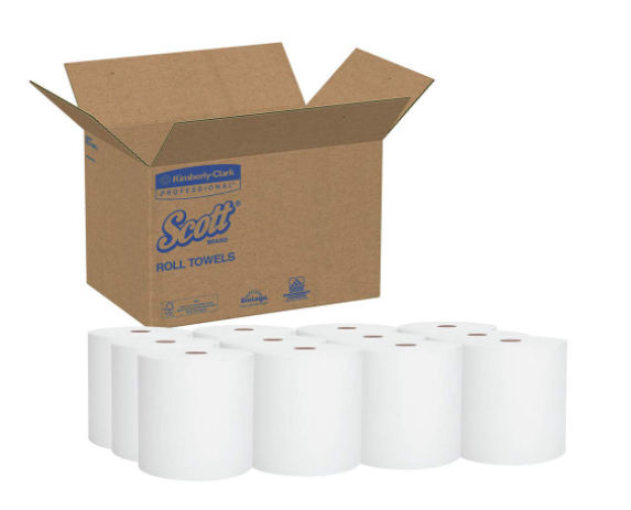 Scott™ 02068 Hard Roll Essential Towel, 8 in x 400 ft, Paper, White, 1 Plys (12/pack)