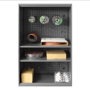 Durham 057A-95-ND Abrasive Storage Cabinet With Pegboard, Wall Mountable, 2 Adjustable Shelves, Gray