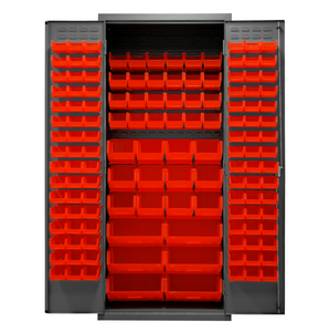 Durham 2500-138B-1795 Cabinet, 16 Gauge, 138 Red Bins, 36 X 24 X 84