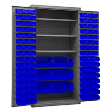 Load image into Gallery viewer, Durham 2501-BDLP-102-3S-5295 Cabinet, 16 Gauge, 102 Blue Bins, 3 Shelves, 36 X 24 X 72