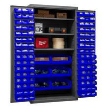 Load image into Gallery viewer, Durham 2501-BDLP-102-3S-5295 Cabinet, 16 Gauge, 102 Blue Bins, 3 Shelves, 36 X 24 X 72