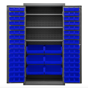 Durham 2501-BDLP-102-3S-5295 Cabinet, 16 Gauge, 102 Blue Bins, 3 Shelves, 36 X 24 X 72