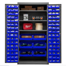 Load image into Gallery viewer, Durham 2501-BDLP-102-3S-5295 Cabinet, 16 Gauge, 102 Blue Bins, 3 Shelves, 36 X 24 X 72