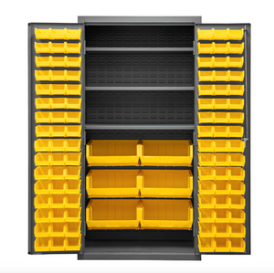 Durham 2501-BDLP-102-3S-95 Cabinet, 16 Gauge, 102 Yellow Bins, 3 Shelves, 36 X 24 X 72