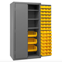 Load image into Gallery viewer, Durham 2501-BDLP-102-3S-95 Cabinet, 16 Gauge, 102 Yellow Bins, 3 Shelves, 36 X 24 X 72